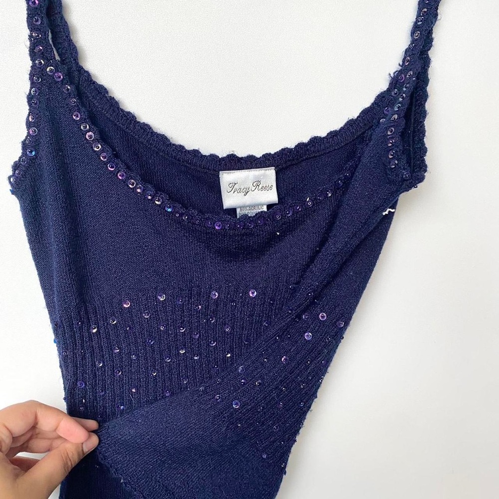 Vintage navy blue knit tank top - small